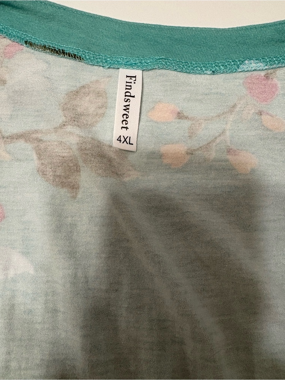 Women's size 4X Floral Short Fluted Sleeve Flowered Tee in Aqua - Picture 2 of 6